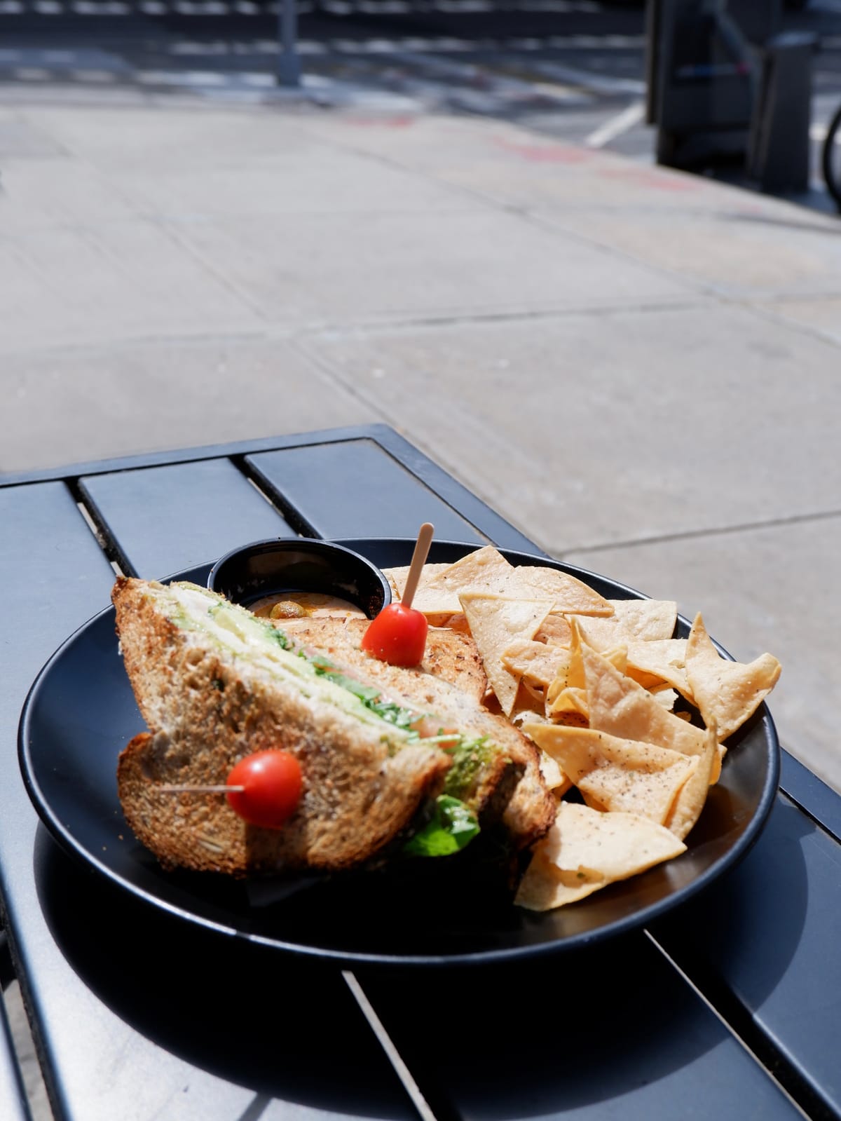 Turkey Sandwich with chips and hummus